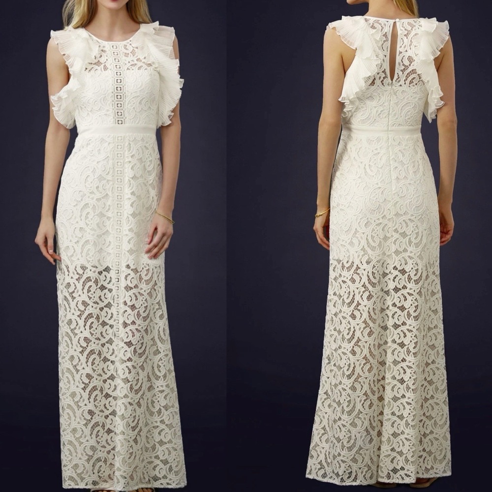 BCBG MAX AZRIA OFF WHITE GEANNA LACE-BLOCKED GOWN LCC63D80/L508W SZ 6 Romantic
